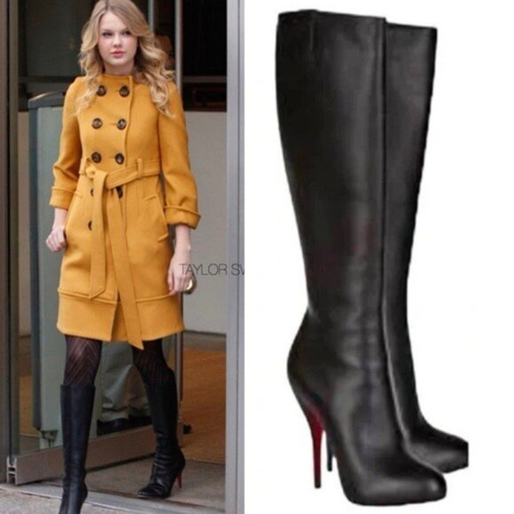 Christian Louboutin Shoes - Christian Louboutin Ginevra Luxe Calf Buttery Black Leather Knee-High Boots 38
